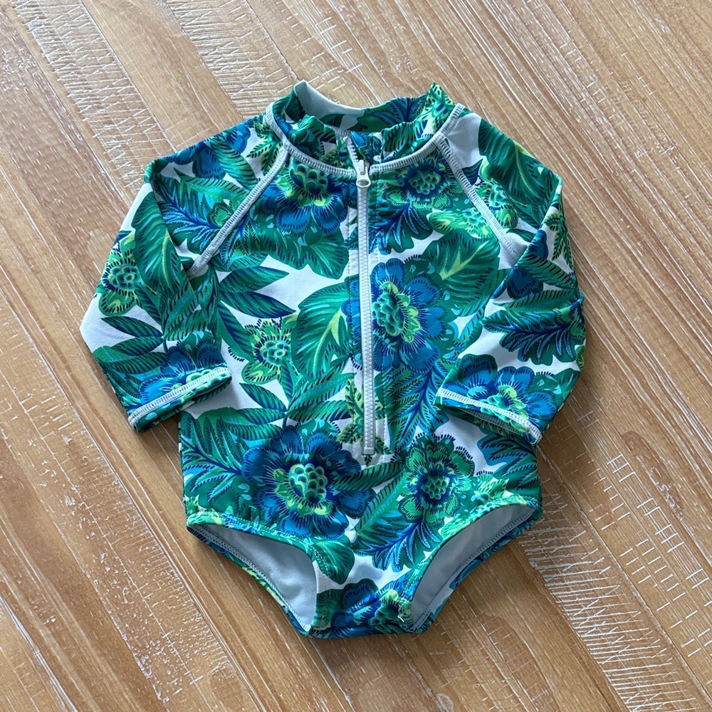 Janie and Jack Green and Blue Floral Long-Sleeve Rashguard